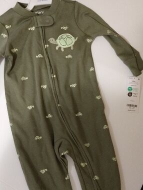 Carter's Olive Green Turtle Zip-Up Baby Footie - 6 Months